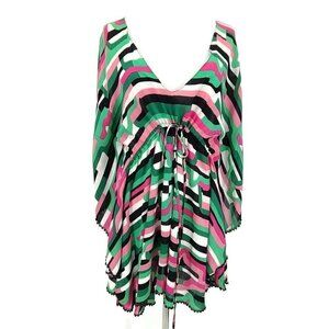 Vix Paula Hermanny Coverup Womens S Rayon Pink Green Black Beaded
